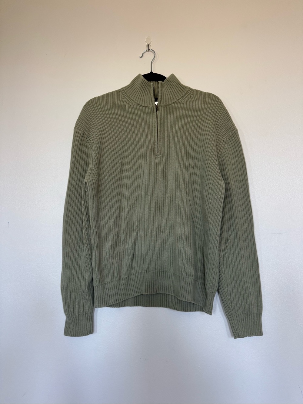 Calvin Klein Men's Olive Ribbed Quarter-Zip Sweater